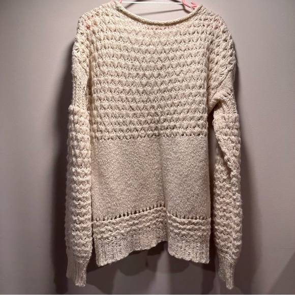 Free People Crashing Waves Pullover Cream Acrylic/Wool Oversized Knit Chunky S - Picture 4 of 16